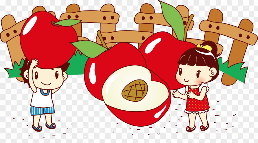 Red Apple With Cartoon Children Clip Art PNG