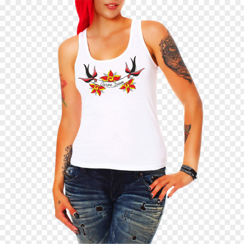 Tattoo Old School T-shirt Top Woman Sleeveless Shirt Clothing PNG