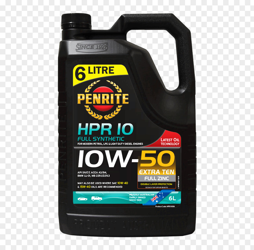 Synthetic Engine Oil Cleans Motor Car Penrite HPR 10 PNG