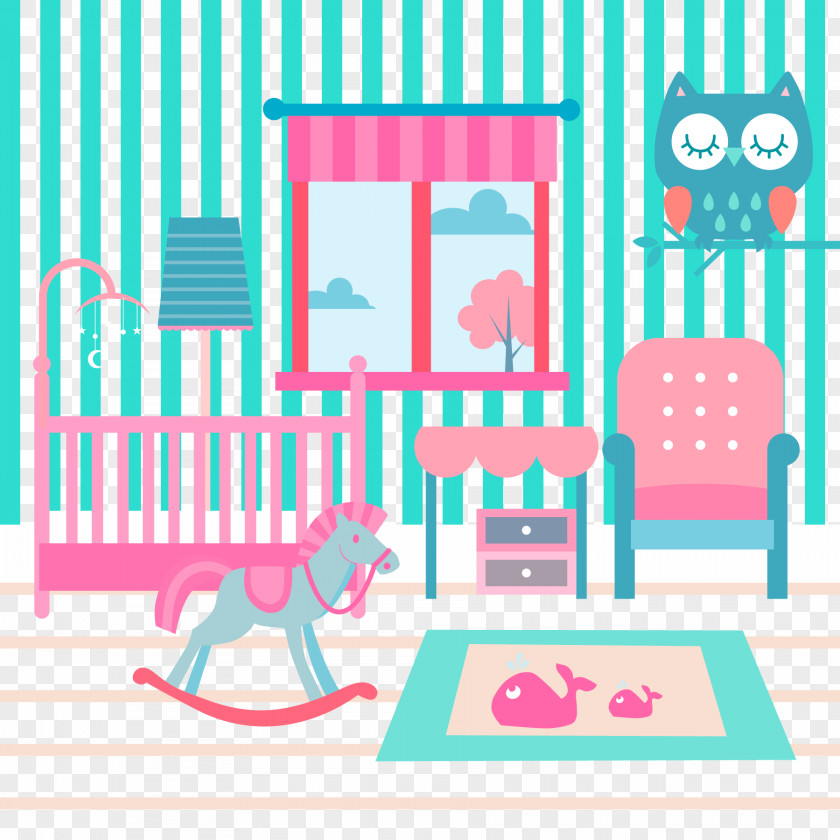 Vector Pink Baby Room Furniture Infant Bed Combo Crush PNG