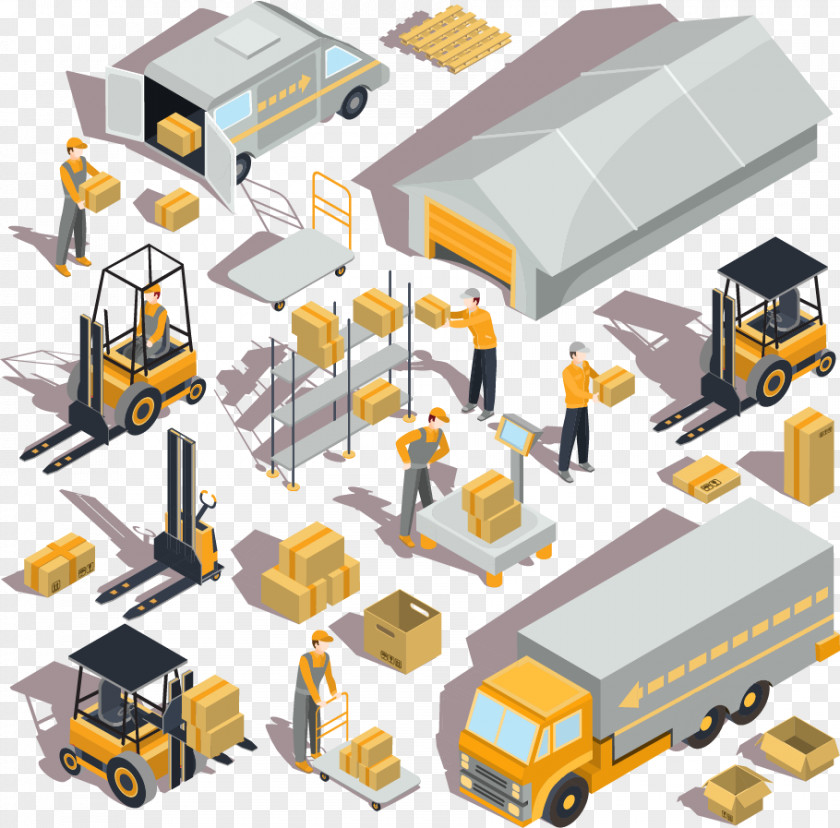Warehouse Logistics Forklift Isometric Projection PNG
