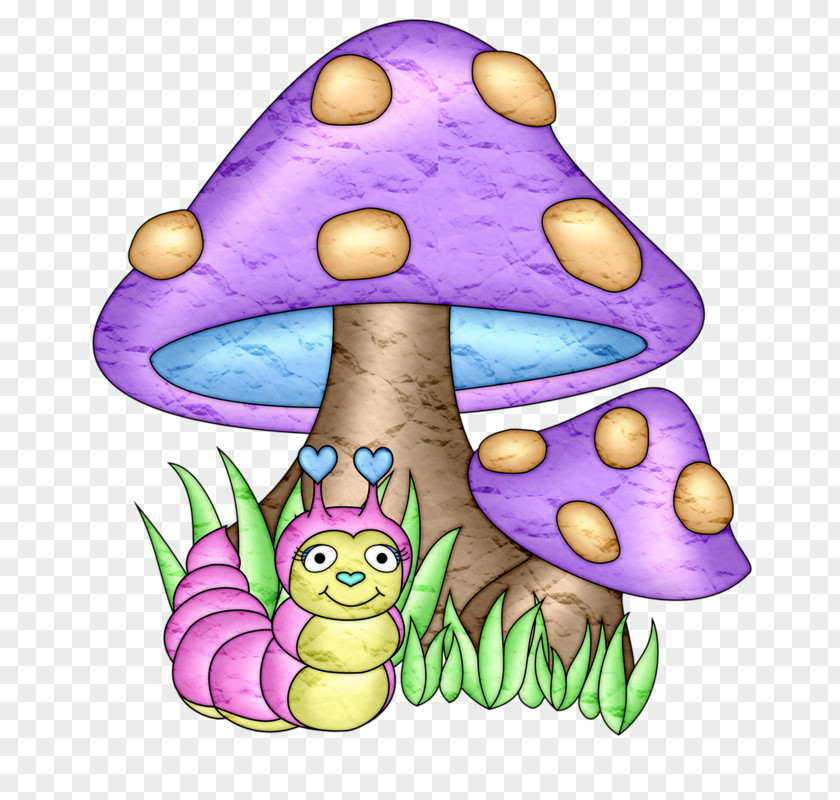 A Worm In Purple Mushrooms Under Painting Drawing PNG
