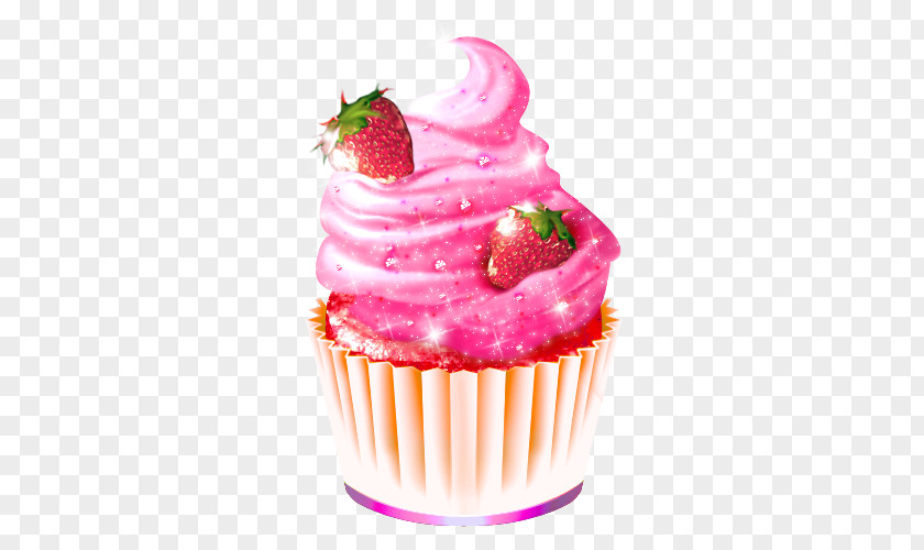 Pink Strawberry Cupcakes Ice Cream Cake Cupcake PNG