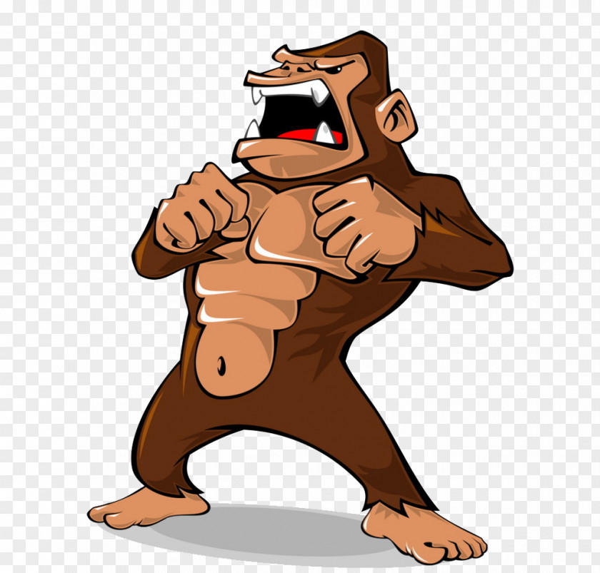Angry Gorilla Ape Cartoon Illustration PNG