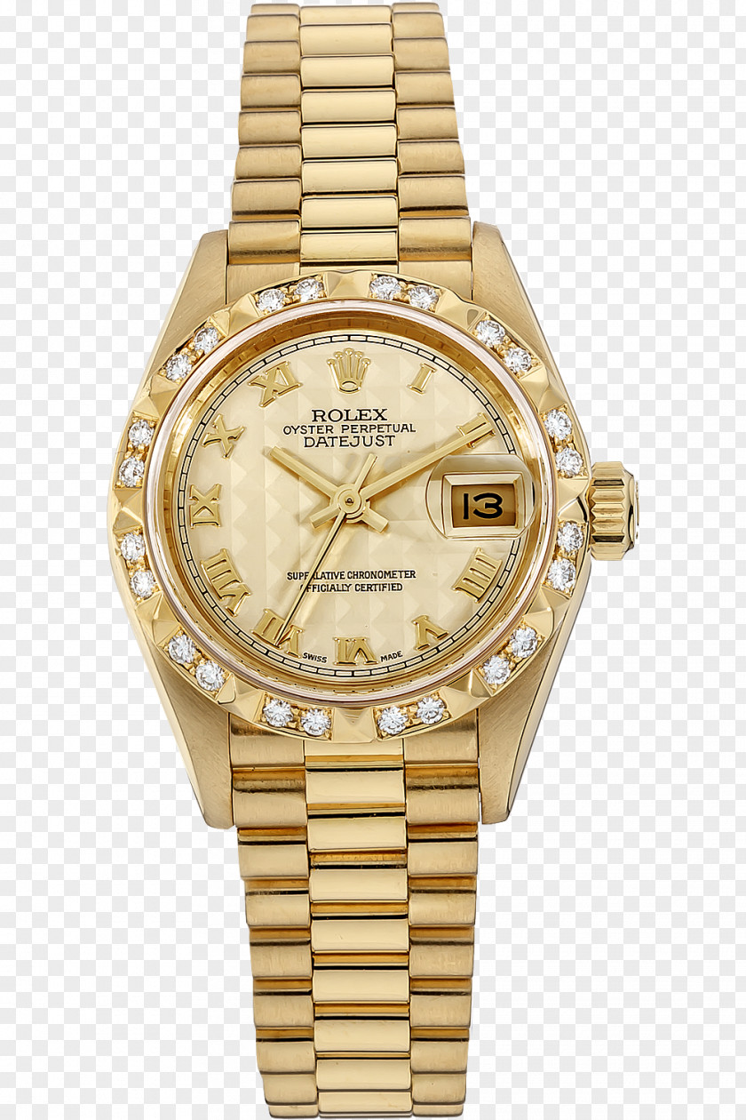 Diamond Bezel Rolex Datejust Automatic Watch Gold PNG