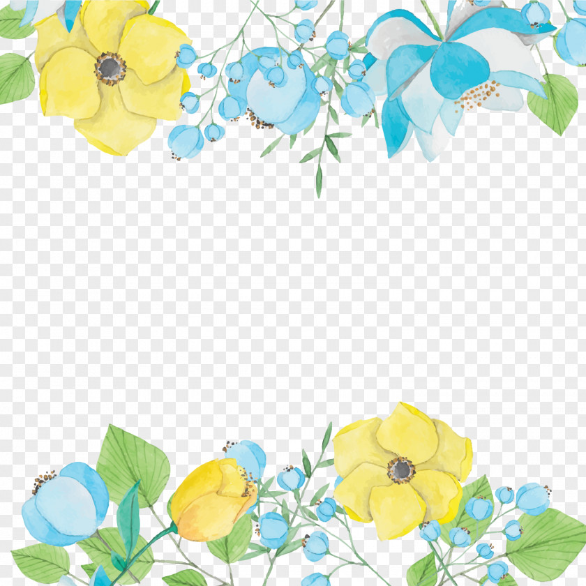 Elegant Watercolor Flowers Decorative Background Vector Painting Blue Download PNG