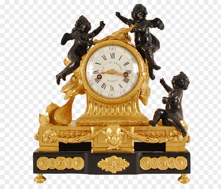 Antique 01504 Bronze Statue Clock PNG