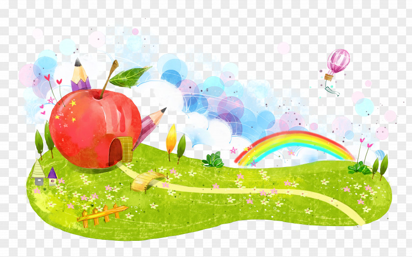 Apple Rainbow Cartoon Illustration PNG