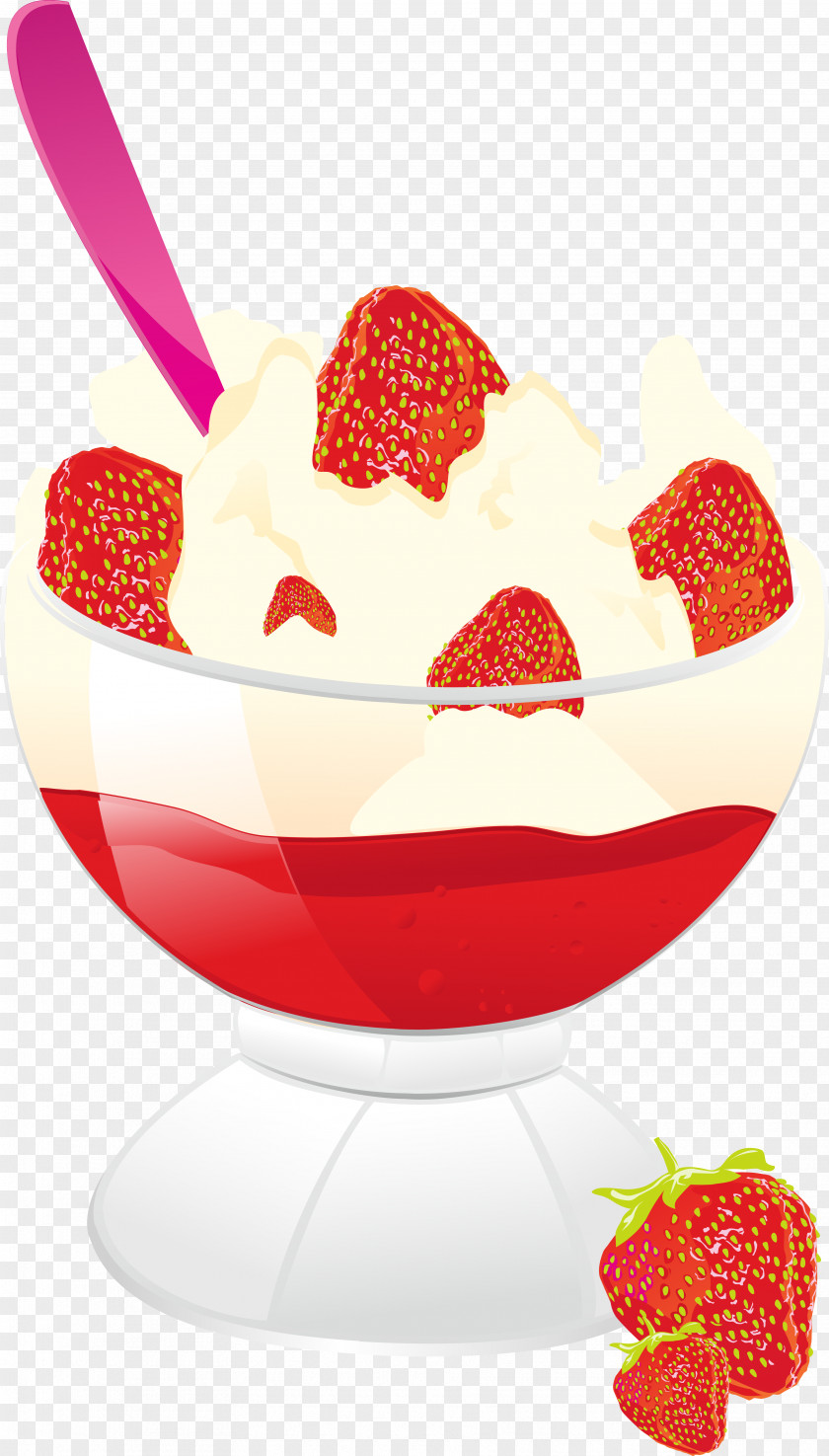 Hand Painted Strawberry Pudding Ice Cream Cup Sundae Smoothie Milkshake Frozen Yogurt PNG