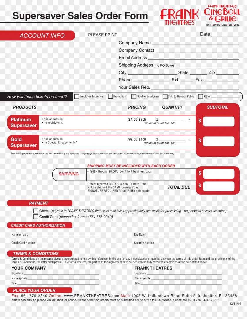 Order FOrm Sales Template Form Web Page PNG
