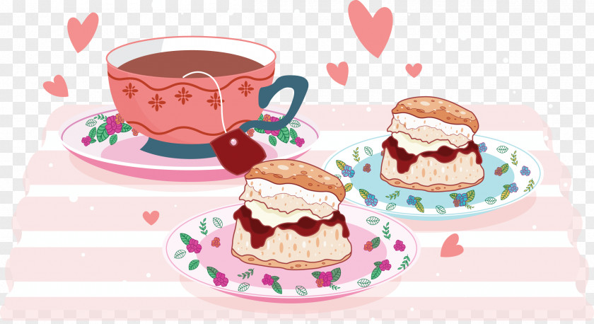 Cup Cream Strawberry Tea Scone Pancake PNG