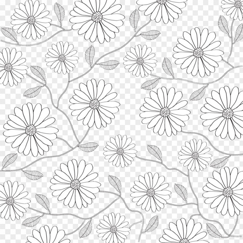 Black And White Lines Flowers Background Flower Petal Pattern PNG