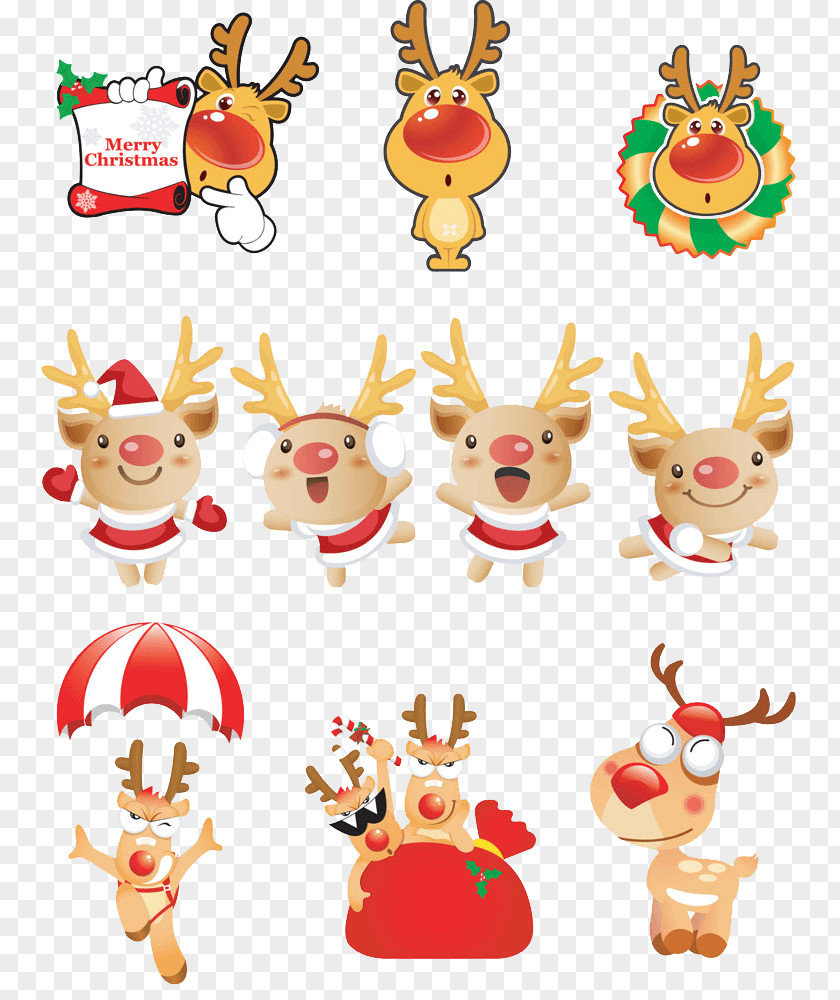 Alce Cartoon Santa Claus Reindeer Rudolph Christmas Designs Vector Graphics PNG