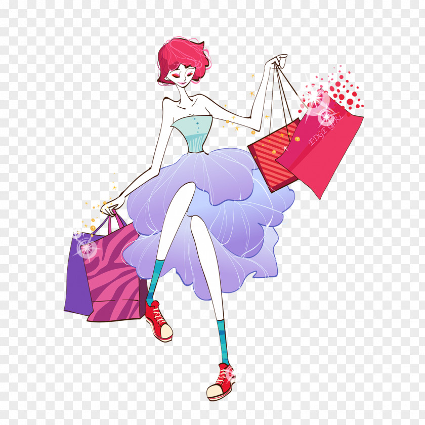 Woman Shopping Cartoon Illustration PNG Illustration, Fashion Girl clipart PNG