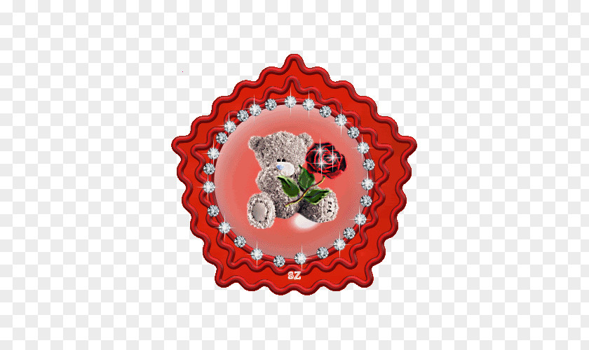 Red Flower-shaped Mirror Chef Bear Recipe Greeting PNG