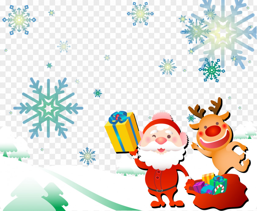 Vector Santa And Bucks Rudolph Claus Reindeer Christmas Gift PNG