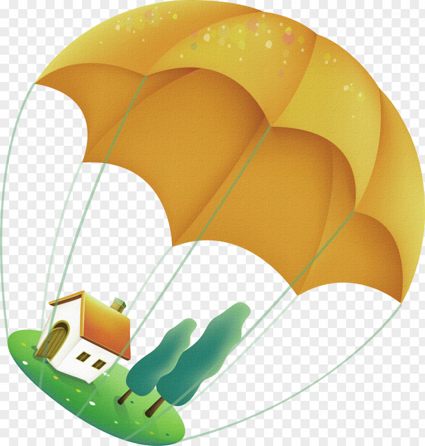 Yellow Cartoon Parachute House Decoration Pattern Download PNG