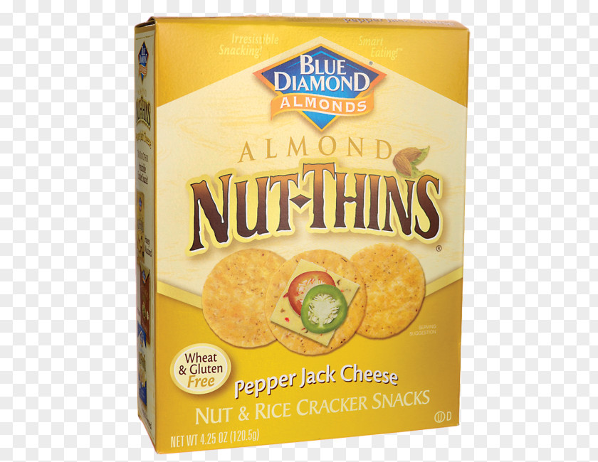Almond Cheese Food Snack Vegetarian Cuisine Nut-Thins 12/4.25oz Blue Diamond Pepper Jack Nut Thin Crackers, 4.25 Oz (Pack Of 12) PNG