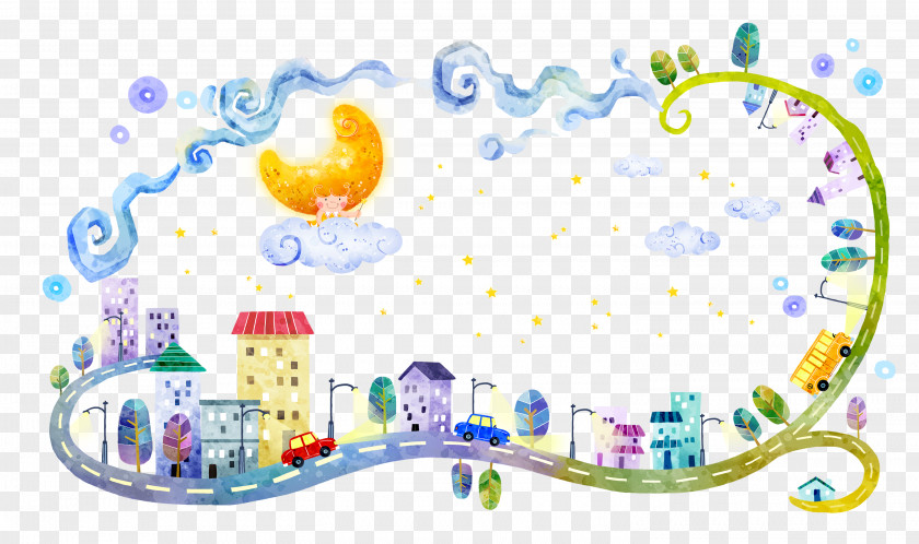 Moon City Fairy Tale Illustration PNG