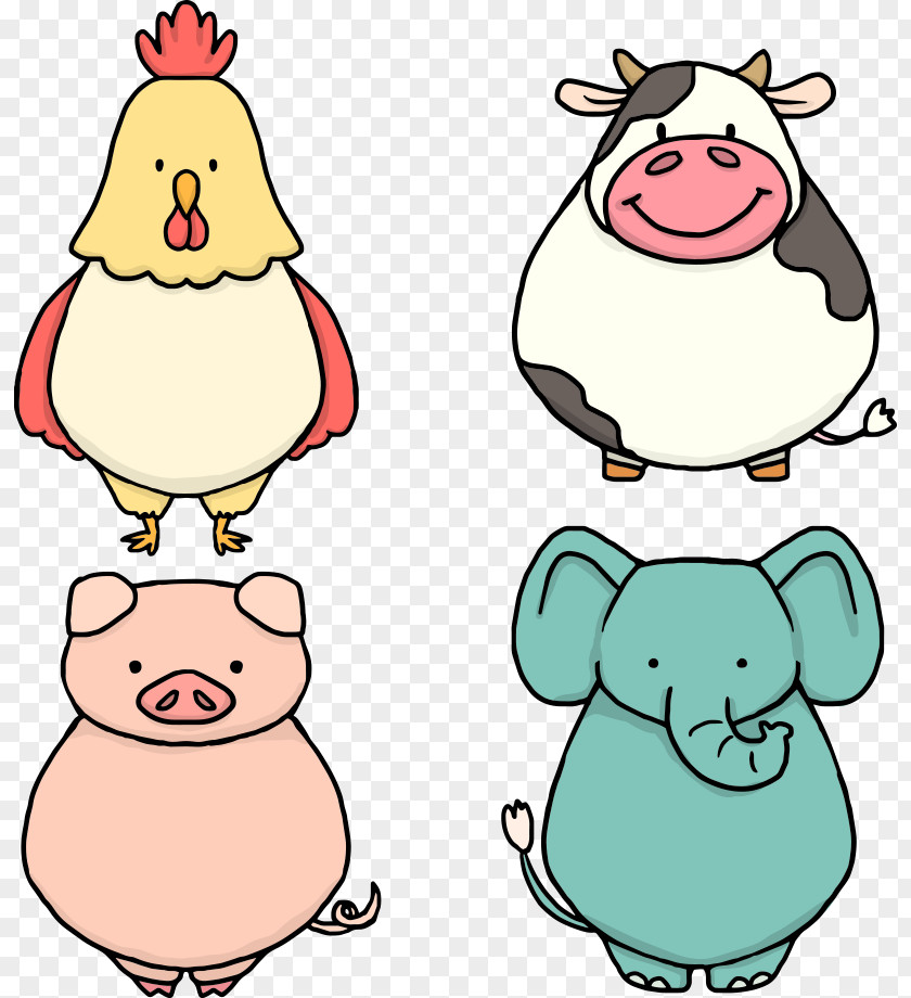 Vector Cartoon Pig And Elephant Cattle Domestic Euclidean Clip Art PNG