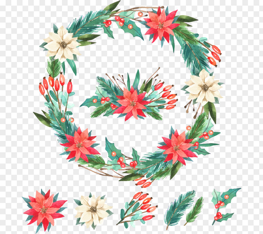Hand-painted Flowers Christmas Wreath Flower Garland PNG