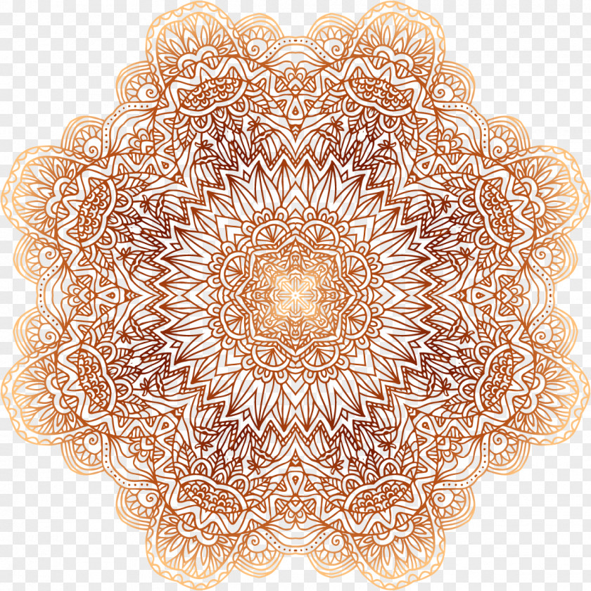 Golden Flowers Circle Line Euclidean Vector PNG