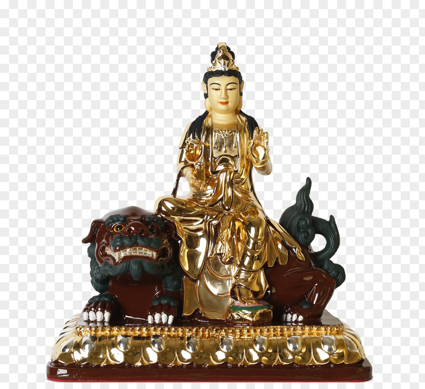 The Gilded Buddha Statue Painted Riding Beast Journey To West Manjushri Bodhisattva Buddhism Buddhahood PNG