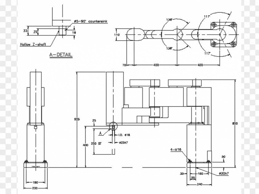 Industrial Robot Drawing Technical Diagram Engineering Floor Plan PNG