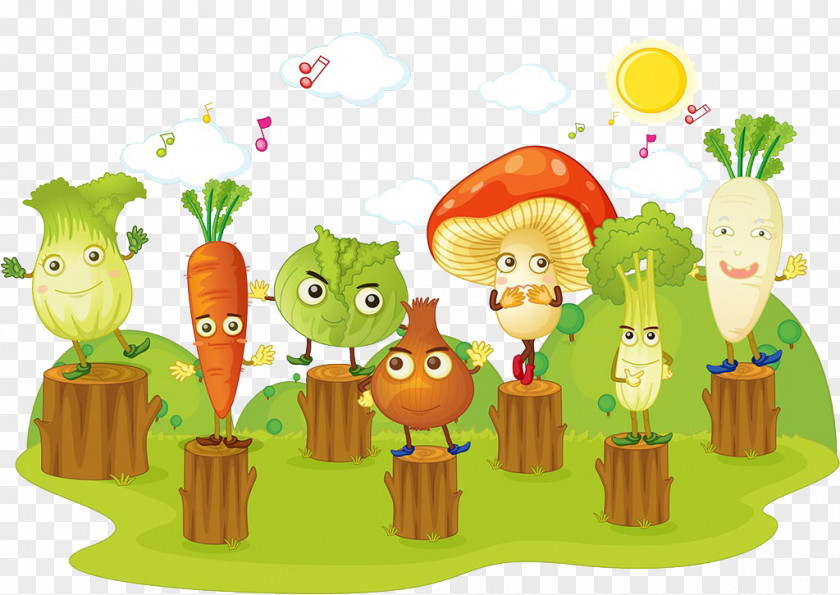Station Village Vegetables Cartoon Drawing Illustration PNG