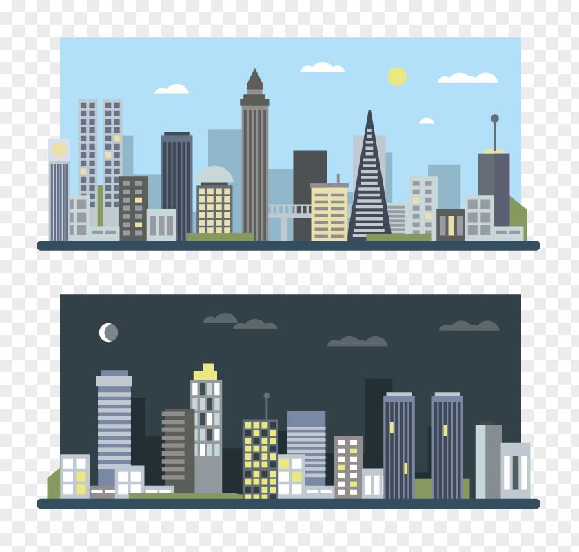 Day And Night City Vector Material The Architecture Of Illustration PNG