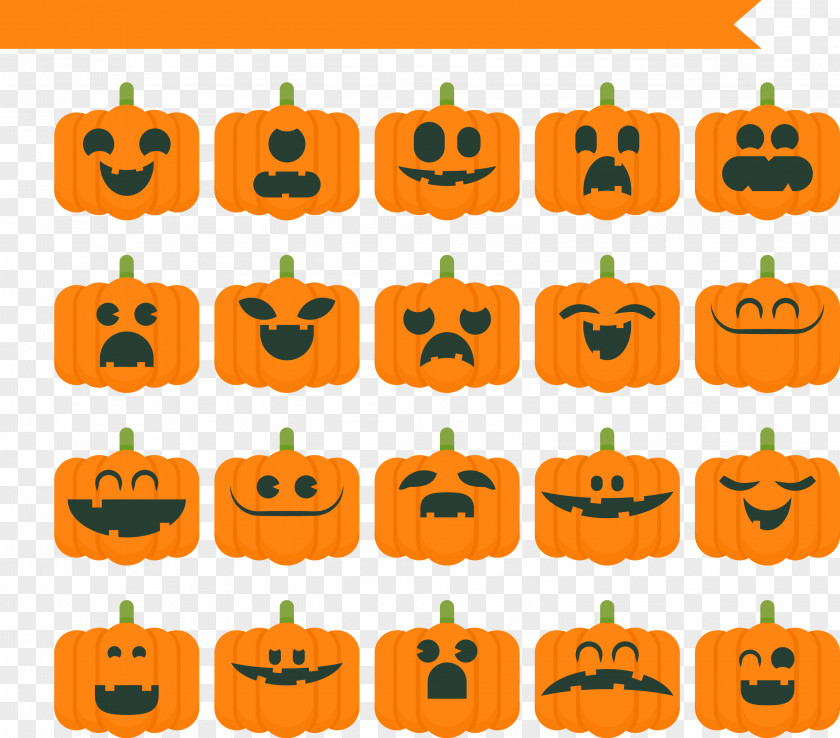 Flat Halloween Horror Pumpkin Face Pack Calabaza Jack-o'-lantern Design PNG