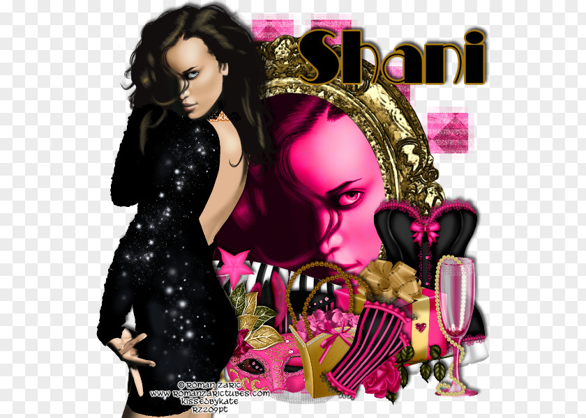 Burlesque Black Hair Album Cover Pink M PNG