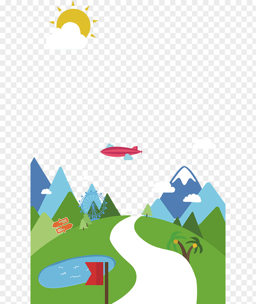 Country Road Flat Design Illustration PNG