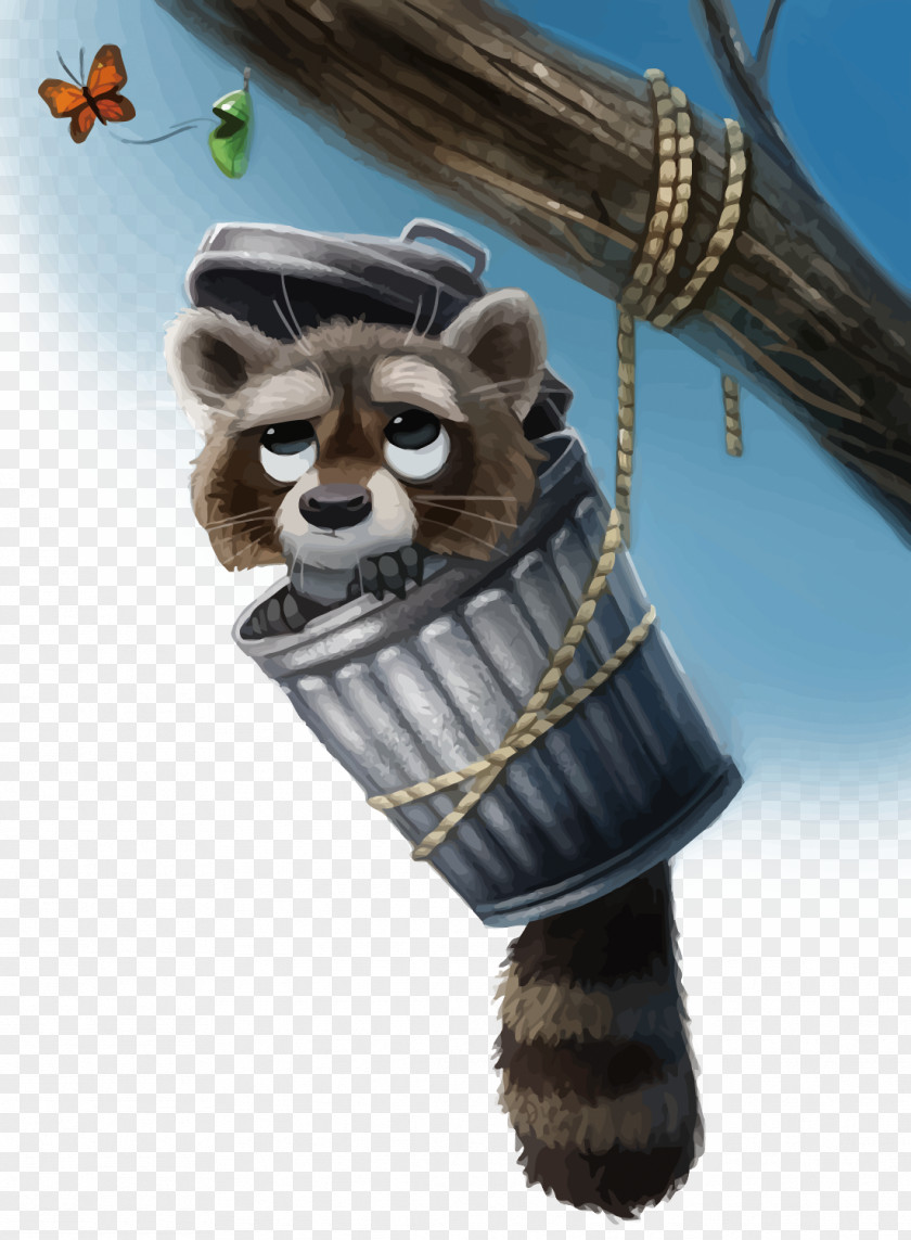The Little Bear In Vector Garbage Can Raccoon Painting Drawing Illustration PNG