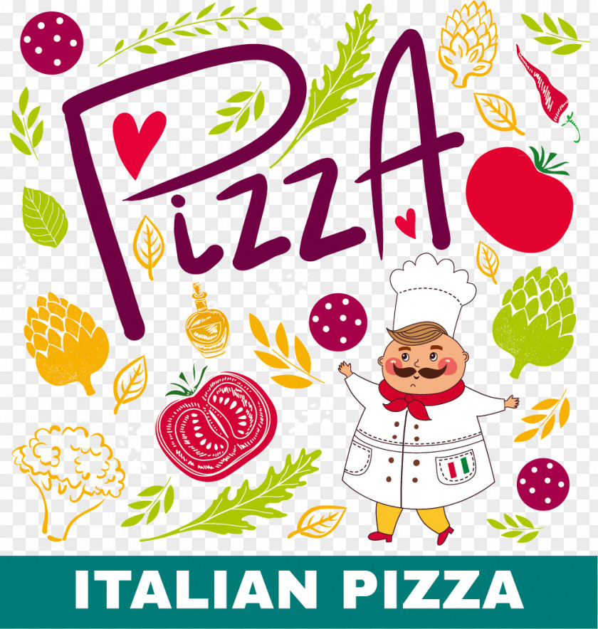 Painted Cooks And Ingredients Free Downloads Pizza Italian Cuisine Cook Illustration PNG