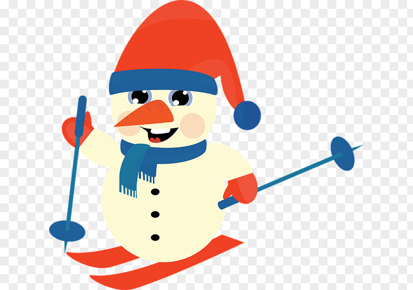 Cute Cartoon Christmas Snowman Alpine Skiing Clip Art PNG