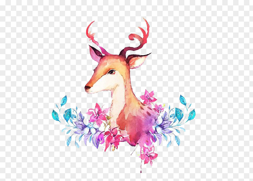 Watercolor Deer Creative Painting PNG