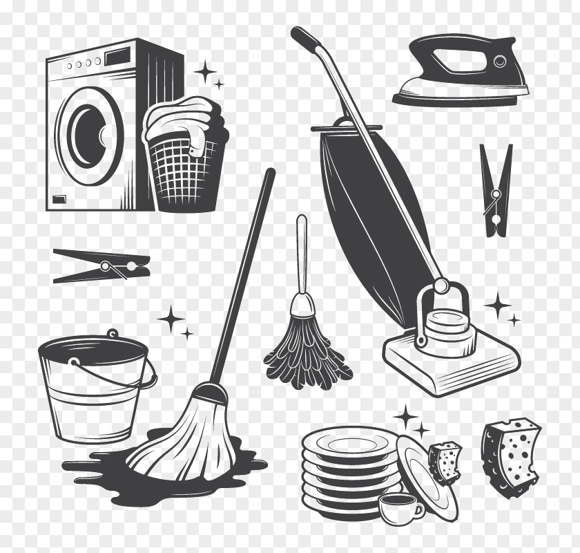 Grey Simple Cleaning Tools Cleaner Tool Illustration PNG