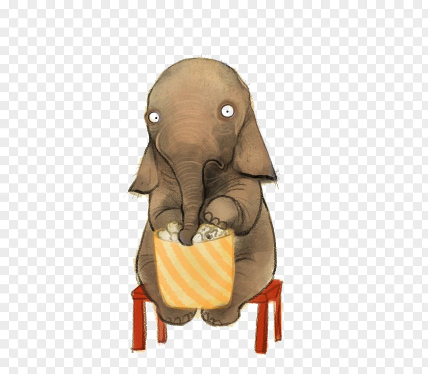 Elephant Eating Popcorn Drawing Illustrator Cartoon Illustration PNG