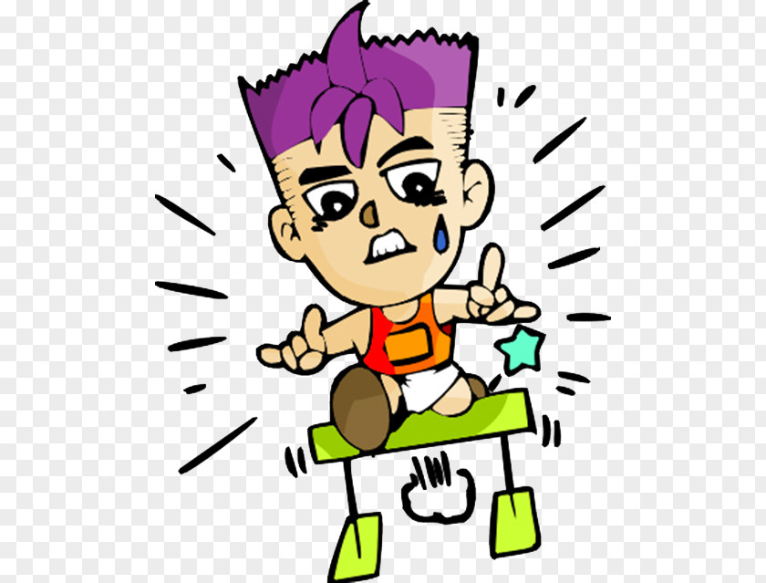 Purple-haired Athlete Cartoon Steeplechase Clip Art PNG