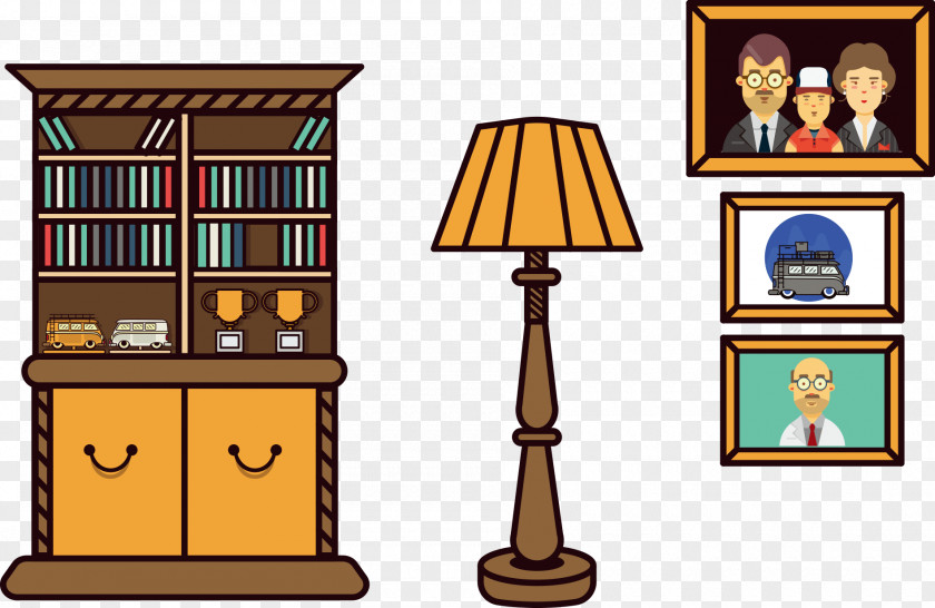 Vector Bookcase And Desk Lamp Table Lampe De Bureau PNG