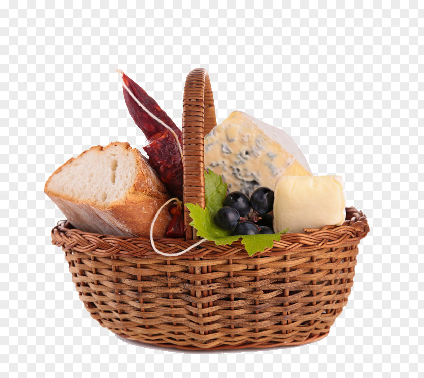 A Basket Of Bread And Other Food Sausage Ice Cream Milk PNG