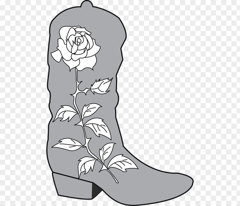 Cowboy Boots And Flowers Clip Art Line Drawing Stock Illustration Cartoon PNG