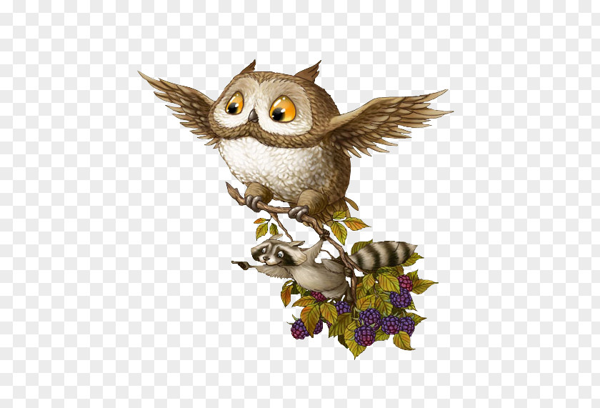 Cartoon Owl Civet Cats Baby Owls Raccoon Bird Barn PNG