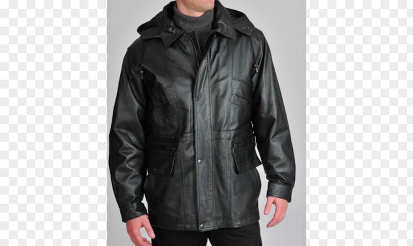 Zipper Leather Jacket Hoodie Parka Coat PNG
