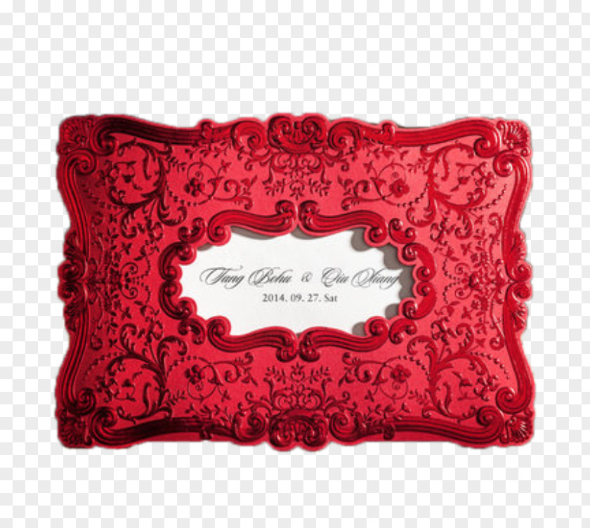 Red Pattern Table Card Wedding Invitation Paper Embossing Greeting PNG