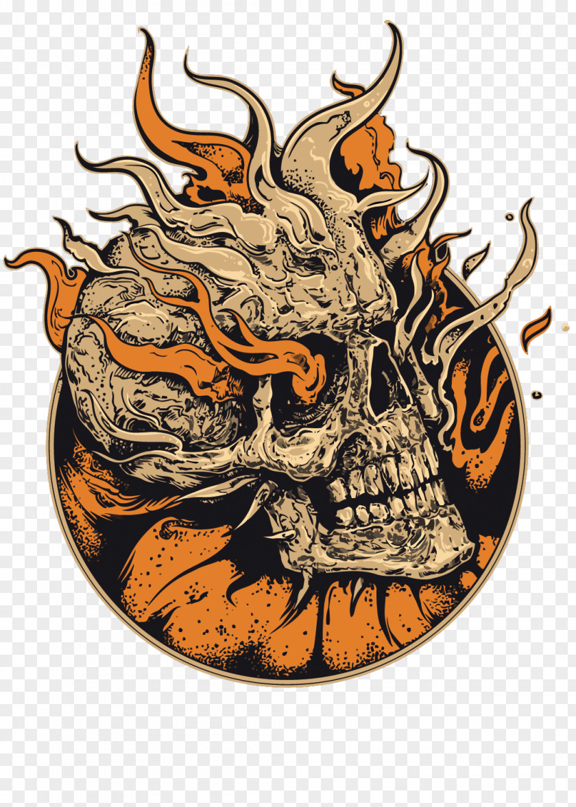 Vector Flame Skeleton Human Skull Symbolism Art Illustration PNG