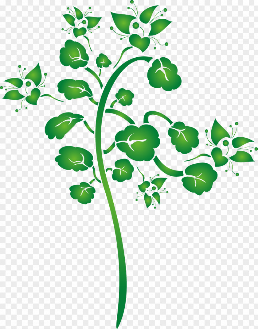 Hand Painted Green Flowers Leaf Clip Art PNG