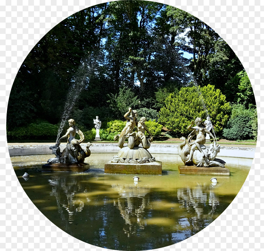 Neo-chinese Style Garden Fountain Water Pond Tree PNG