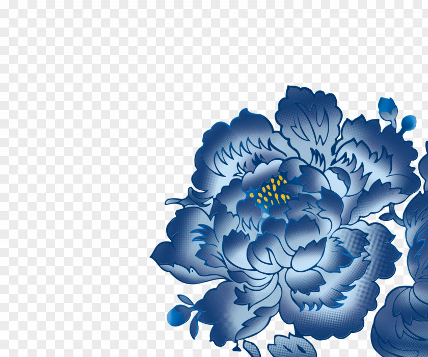 Peony Moutan Blue And White Pottery Wallpaper PNG